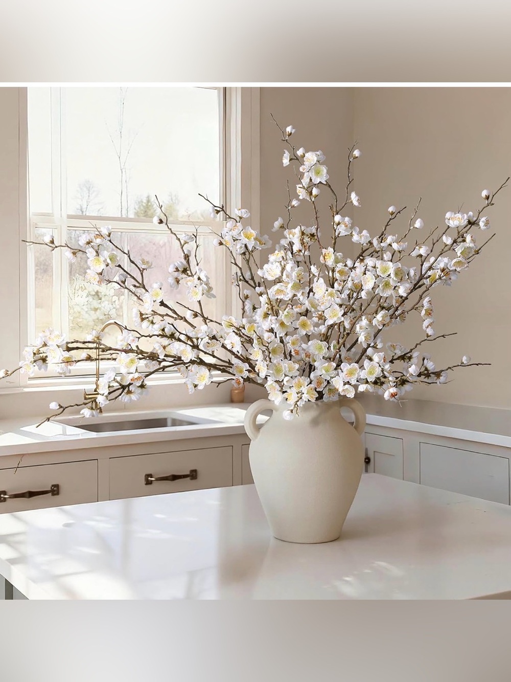 New Florisso Faux Cherry Blossom Branches 34.45" Long Real Touch Silk White